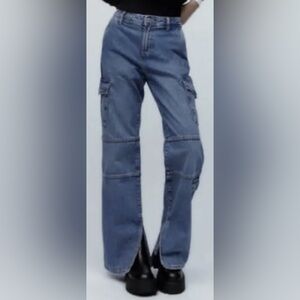 Zara Slit Denim Cargo Pants- Size 14